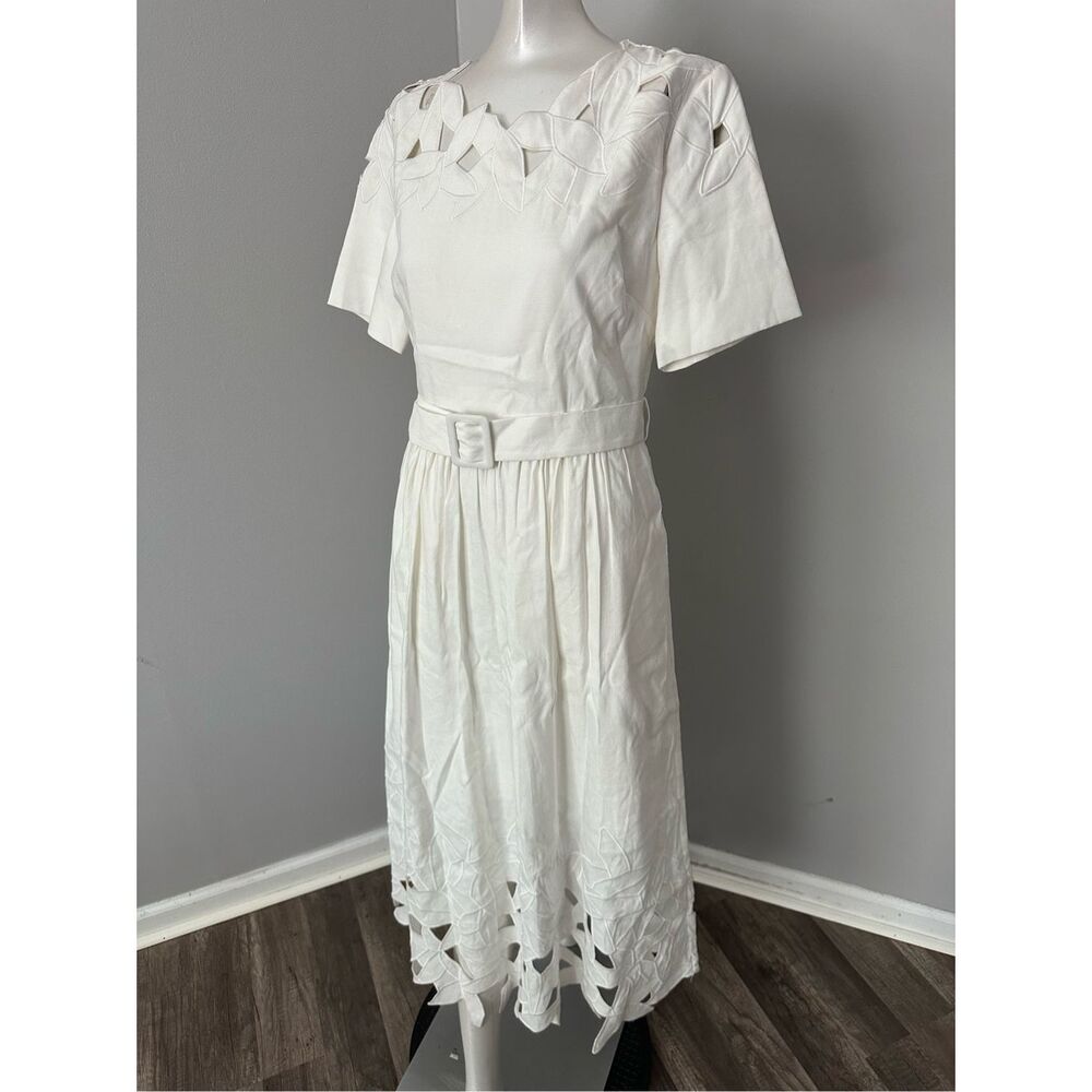 NWT SIMKHAI White Jilly Abstract Embroidery Short Sleeve Midi Dress US 4 $395 - Picture 9 of 10